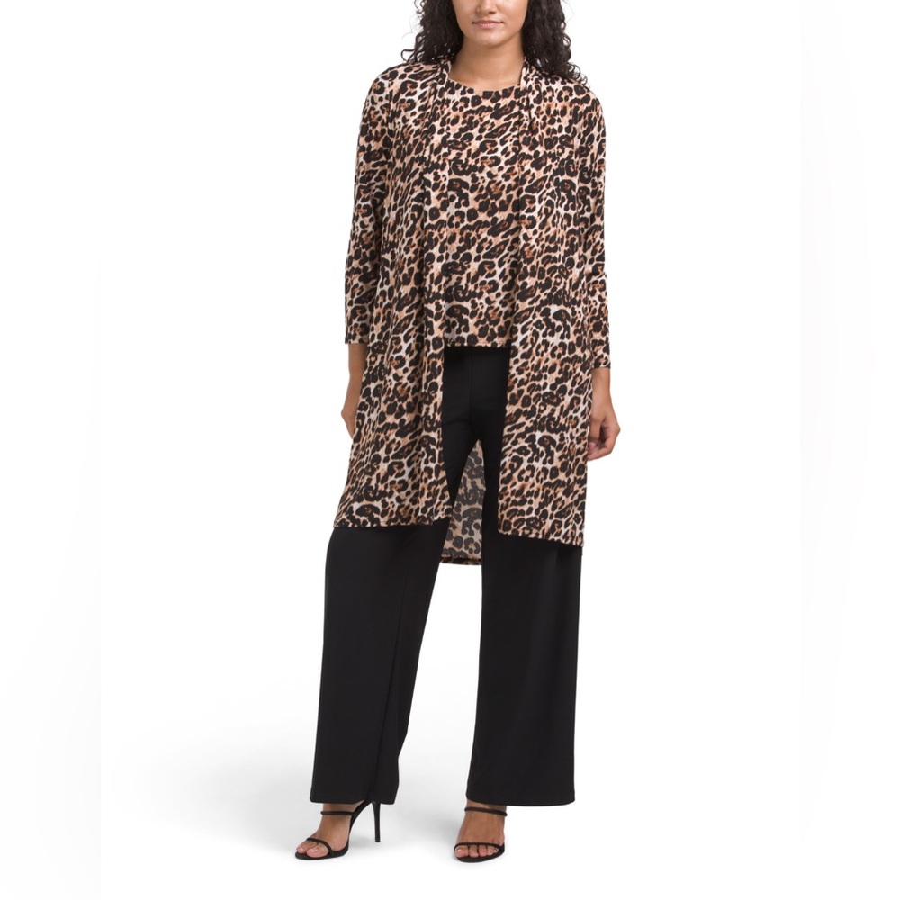 NWT Marina Animal Print size 6 women's 3piece duster set black pant